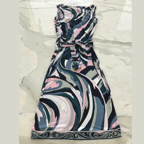 EMILIO PUCCI PINK MULTI BELTED DRESS SIZE IT 42 / US 8 NWOTS! - Picture 6 of 13